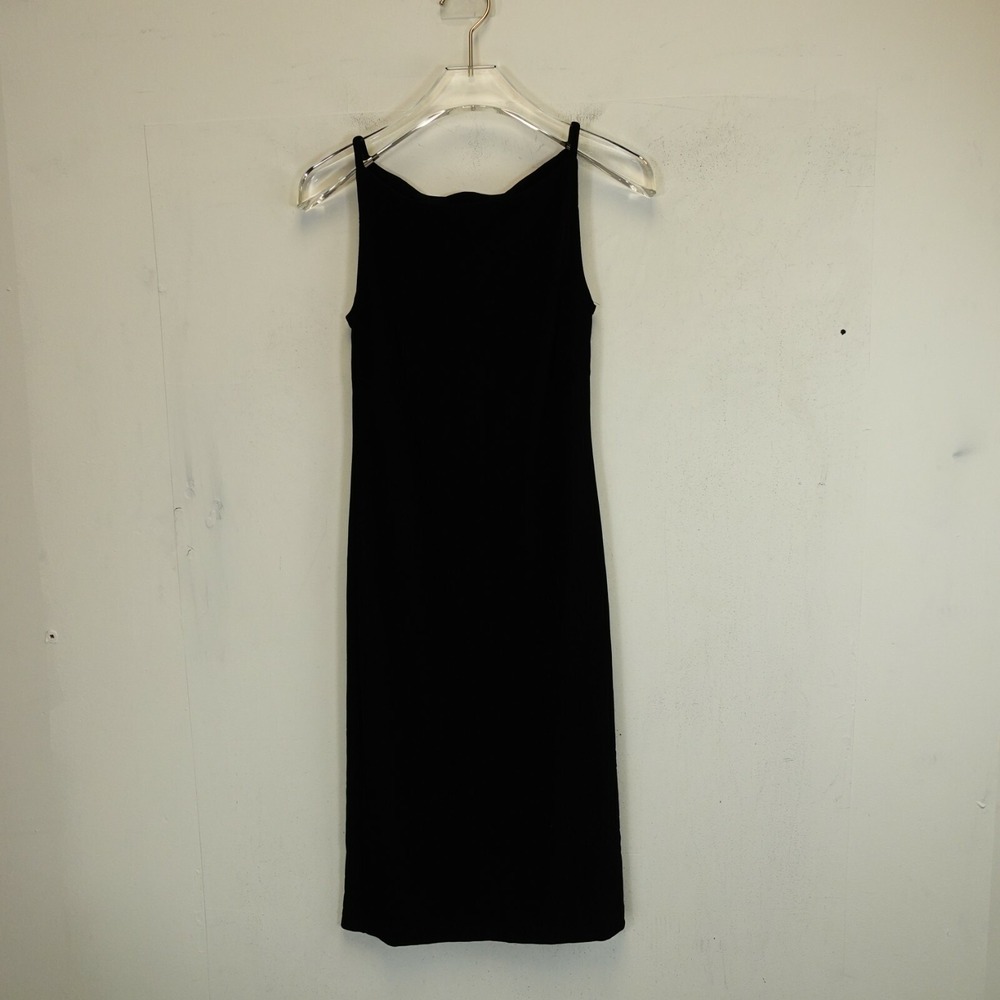 Black Bodycon Midi Dress SMALL Strappy Sleeveless Stretch Solid USA BB APPAREL